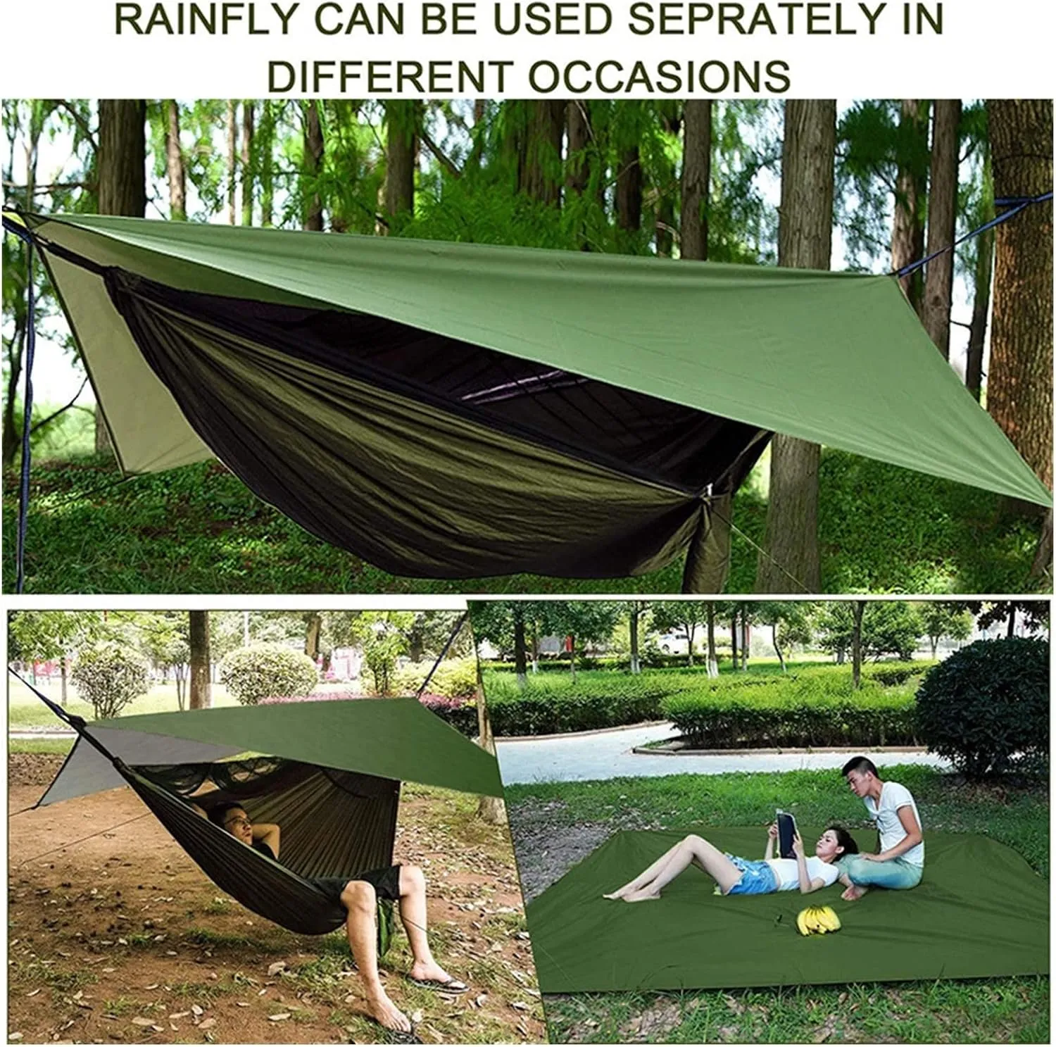Swing Set Camping Hammock, Rainfly Travel Hammock, Net Hammock, Tent, Outdoor Hiking Backpack, Travel Camping Accessories Swing Seat (Color : Green and Camouflag)