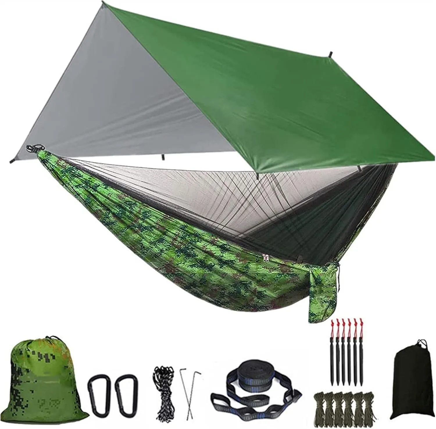 Swing Set Camping Hammock, Rainfly Travel Hammock, Net Hammock, Tent, Outdoor Hiking Backpack, Travel Camping Accessories Swing Seat (Color : Green and Camouflag)