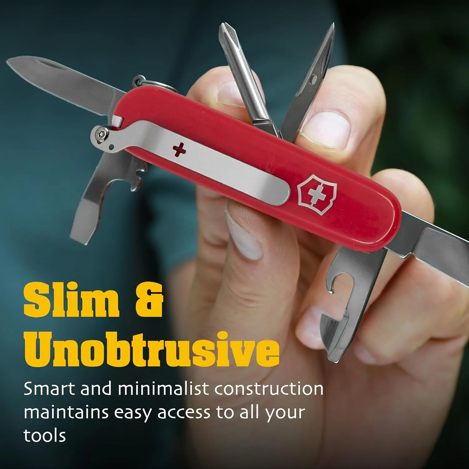 SwissKarry Clip Compatible with most 91mm Victorinox Swiss Army Knife Models. 5 Custom Designs for a Personalised Pocket Knife. Be Ready for the Unexpected. Stainless Steel Tough. ‘Pure Matte’