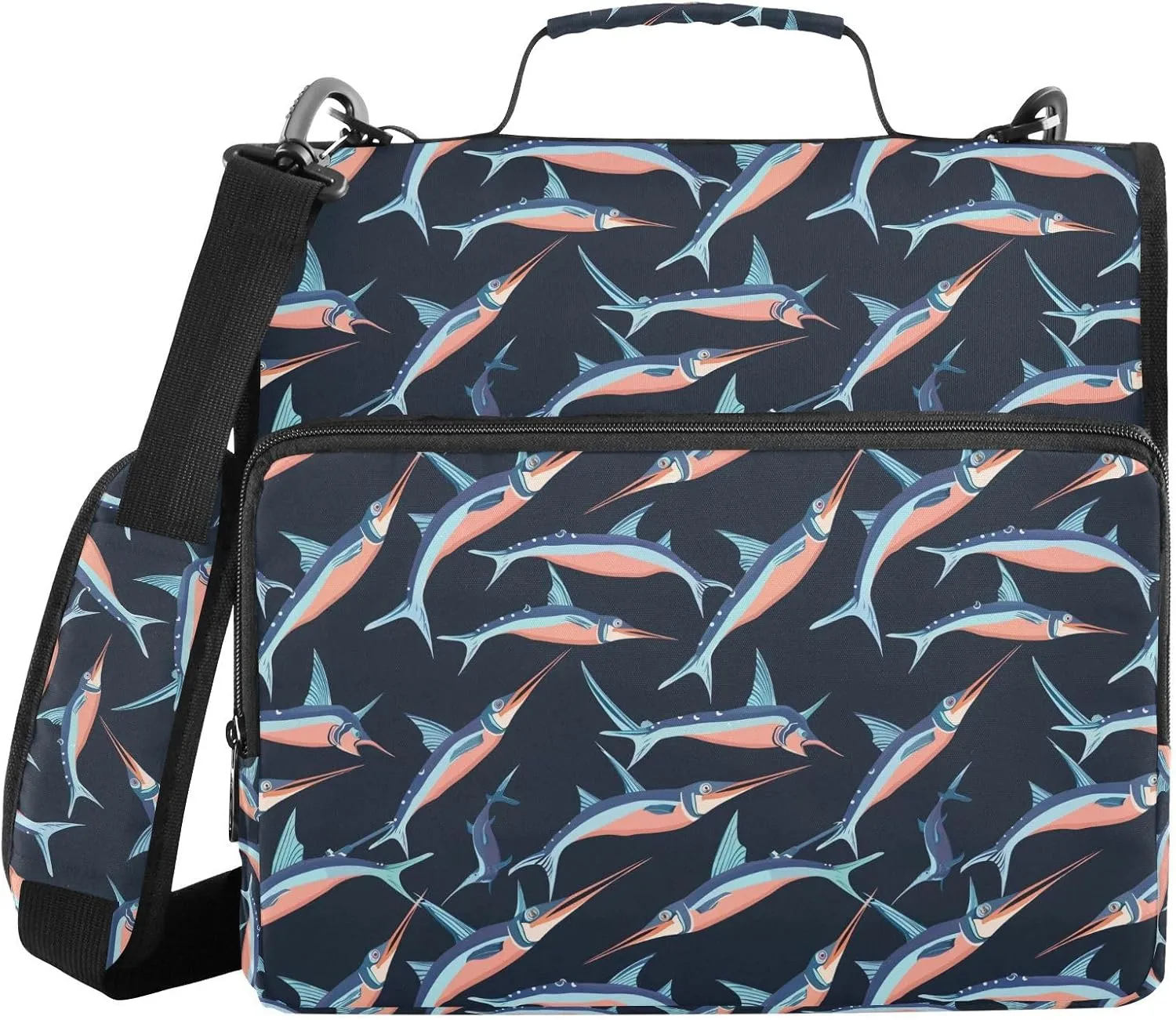 Swordfish Zipper Binder 3 Ring 1.5 Inch Binder Organizer Bag 500 Sheets Capacity Multi-Pocket with Shoulder Strap for School Office