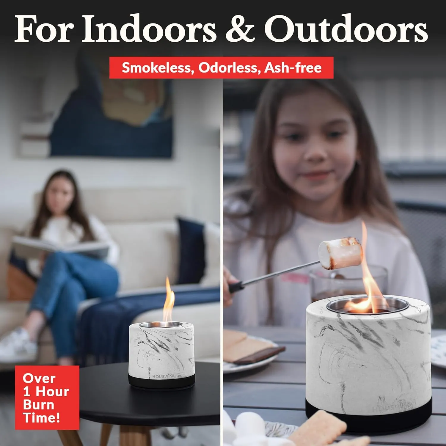 Tabletop Fire Pit Smores Maker Kit - Concrete Outdoor & Indoor Fire Pit Tabletop, Table Top Firepit, Small Portable Mini Indoor Fireplace