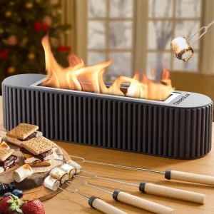 Tabletop Fire Pit with Smores Kit, Table Top Fire Pit for Party, Balcony and Patio Home Decor, Smores Maker Tabletop Fire Pit for Indoor & Outdoor, Safe, Smokeless and Odorless, Grey