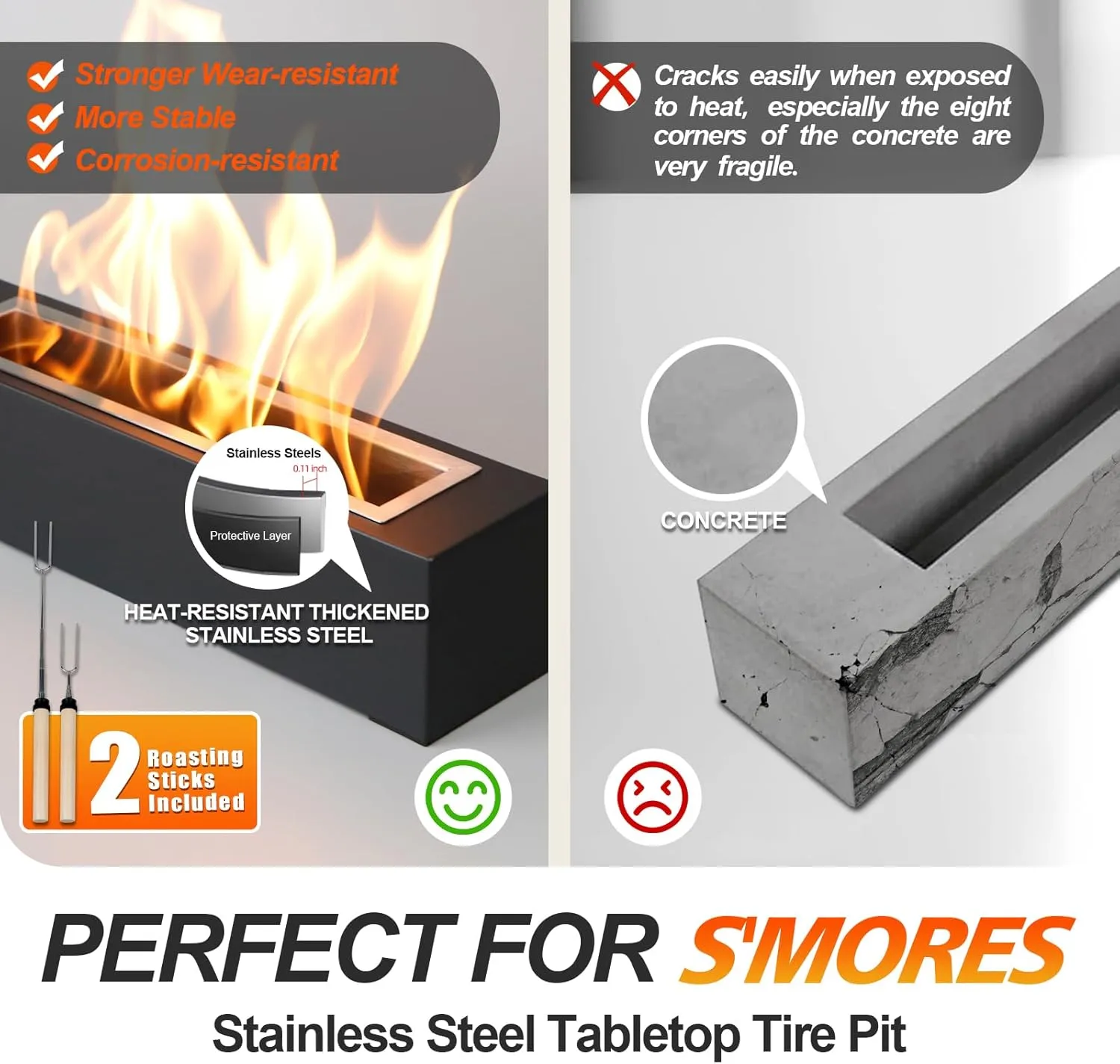Tabletop Fire Pit with S’Mores Maker Kit – Large Indoor & Outdoor Portable Fireplace for Patio, Balcony, Holiday Parties, Family Gatherings & Friday Nights – Premium Table Top Firepit