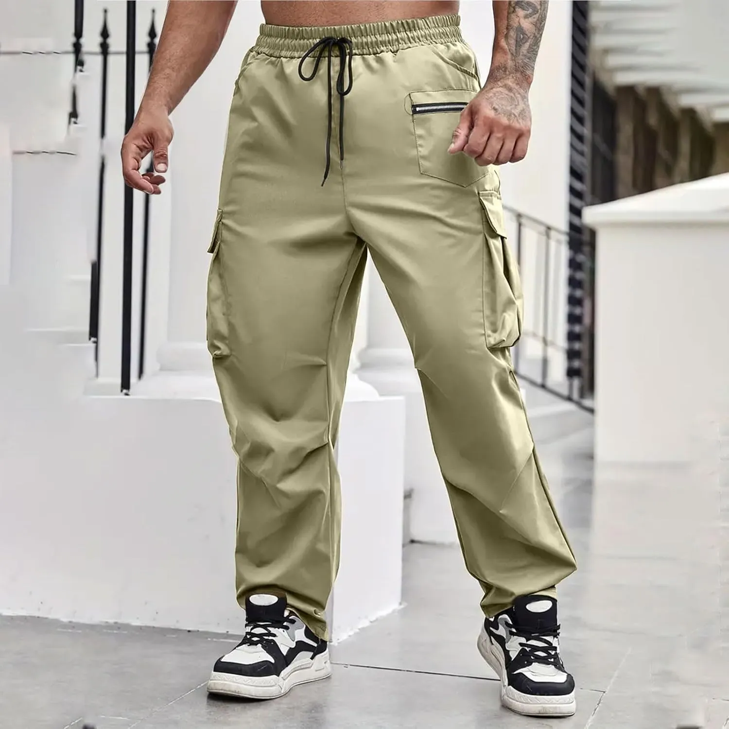 Tactical Pants for Men Athletic Training Camping Jogger Baggy Breathable Sweatpants Waist Drawstring Pant with Pocket