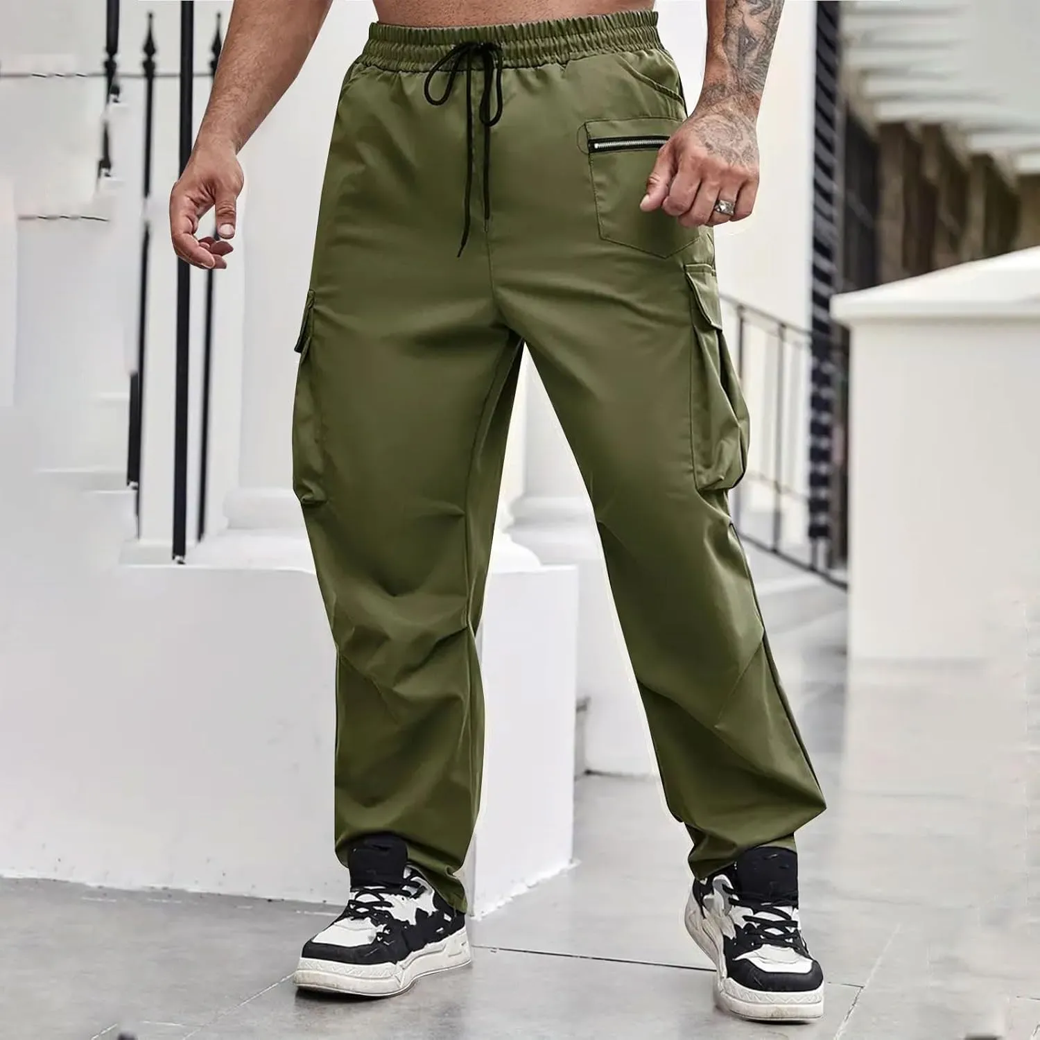 Tactical Pants for Men Athletic Training Camping Jogger Baggy Breathable Sweatpants Waist Drawstring Pant with Pocket