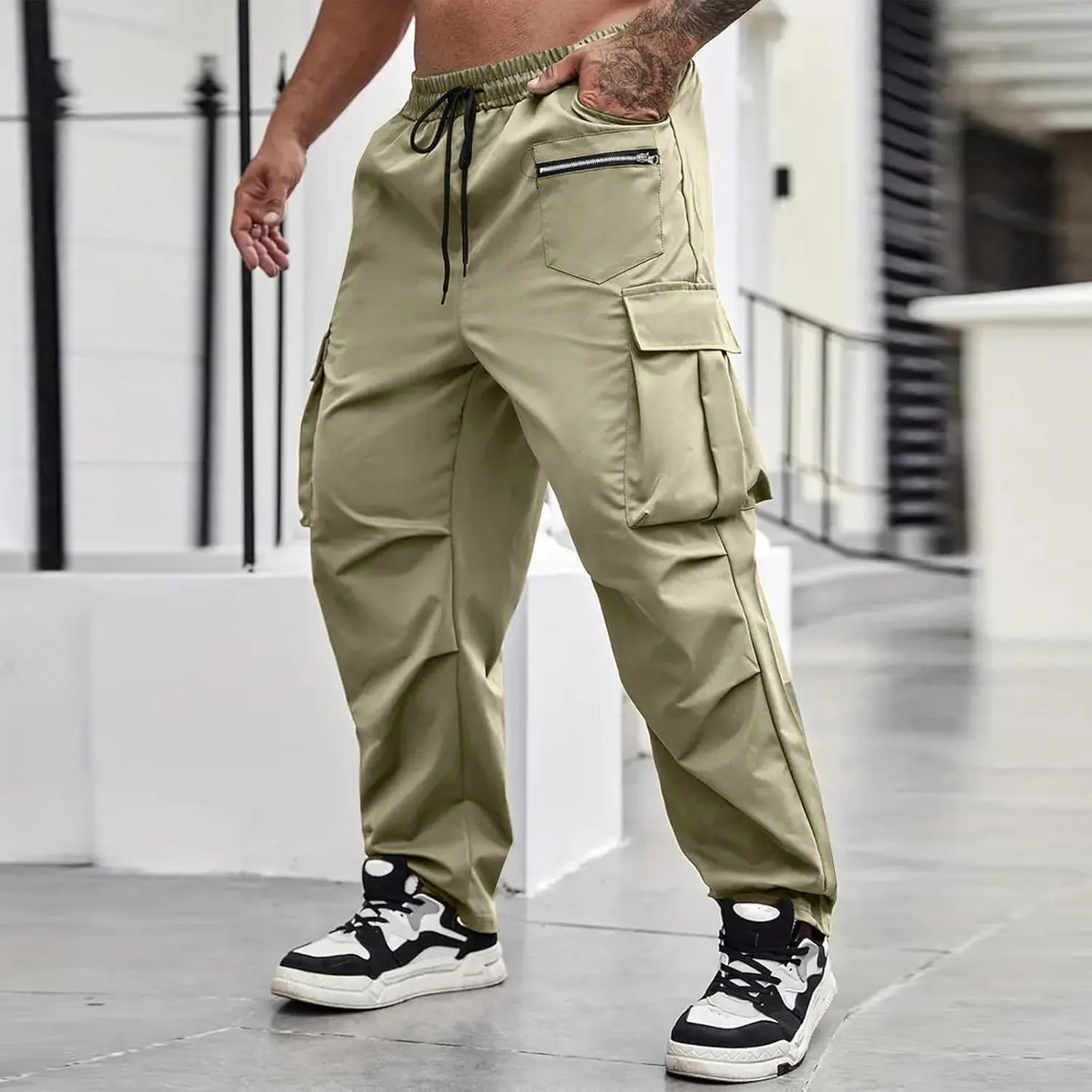 Tactical Pants for Men Athletic Training Camping Jogger Baggy Breathable Sweatpants Waist Drawstring Pant with Pocket