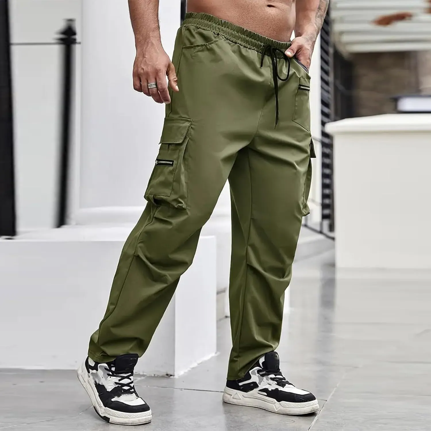 Tactical Pants for Men Athletic Training Camping Jogger Baggy Breathable Sweatpants Waist Drawstring Pant with Pocket