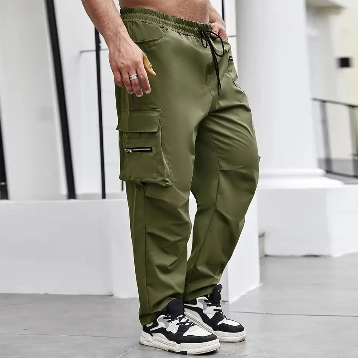 Tactical Pants for Men Athletic Training Camping Jogger Baggy Breathable Sweatpants Waist Drawstring Pant with Pocket