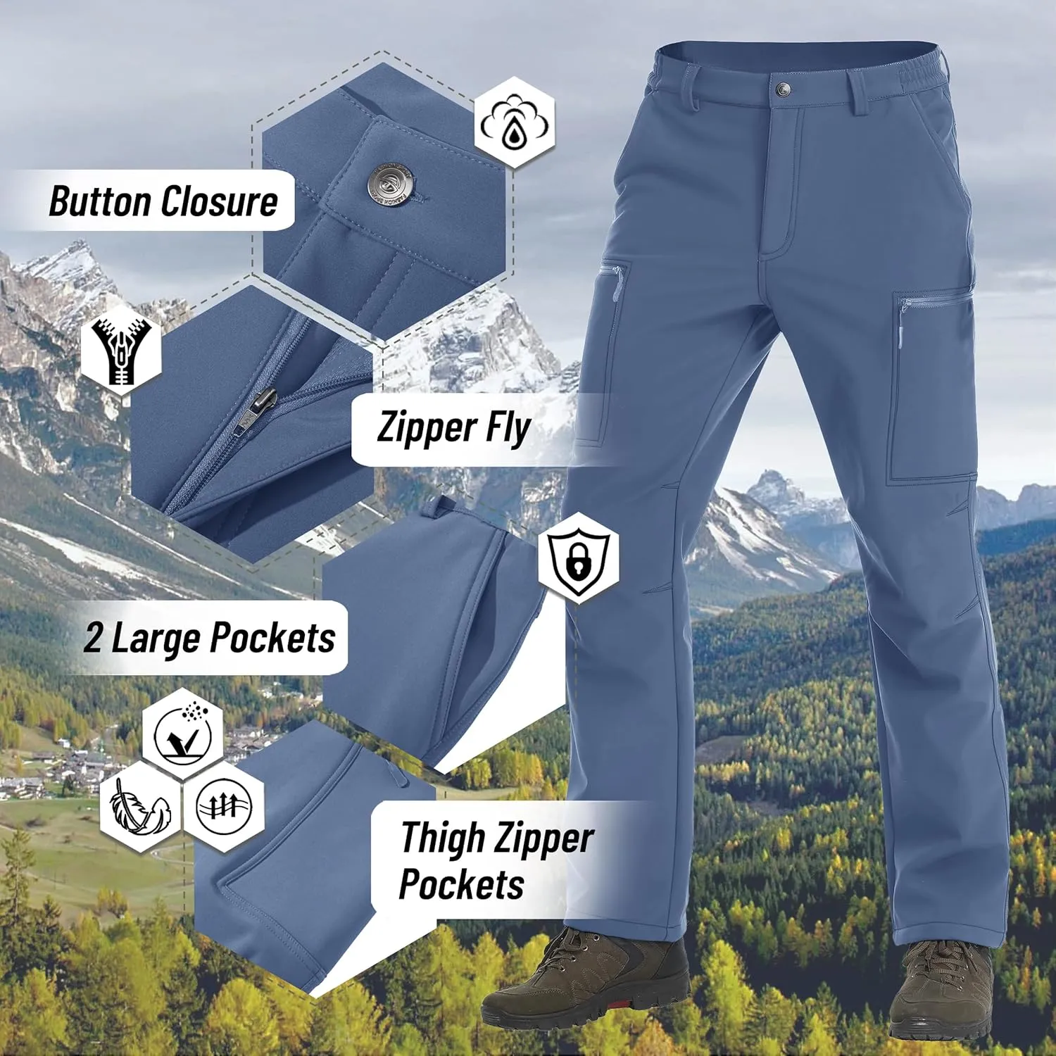 TACVASEN Men's Hiking Pants Fleece Lined Cargo Work Pants with 5 Pockets for Fishing Camping Travel