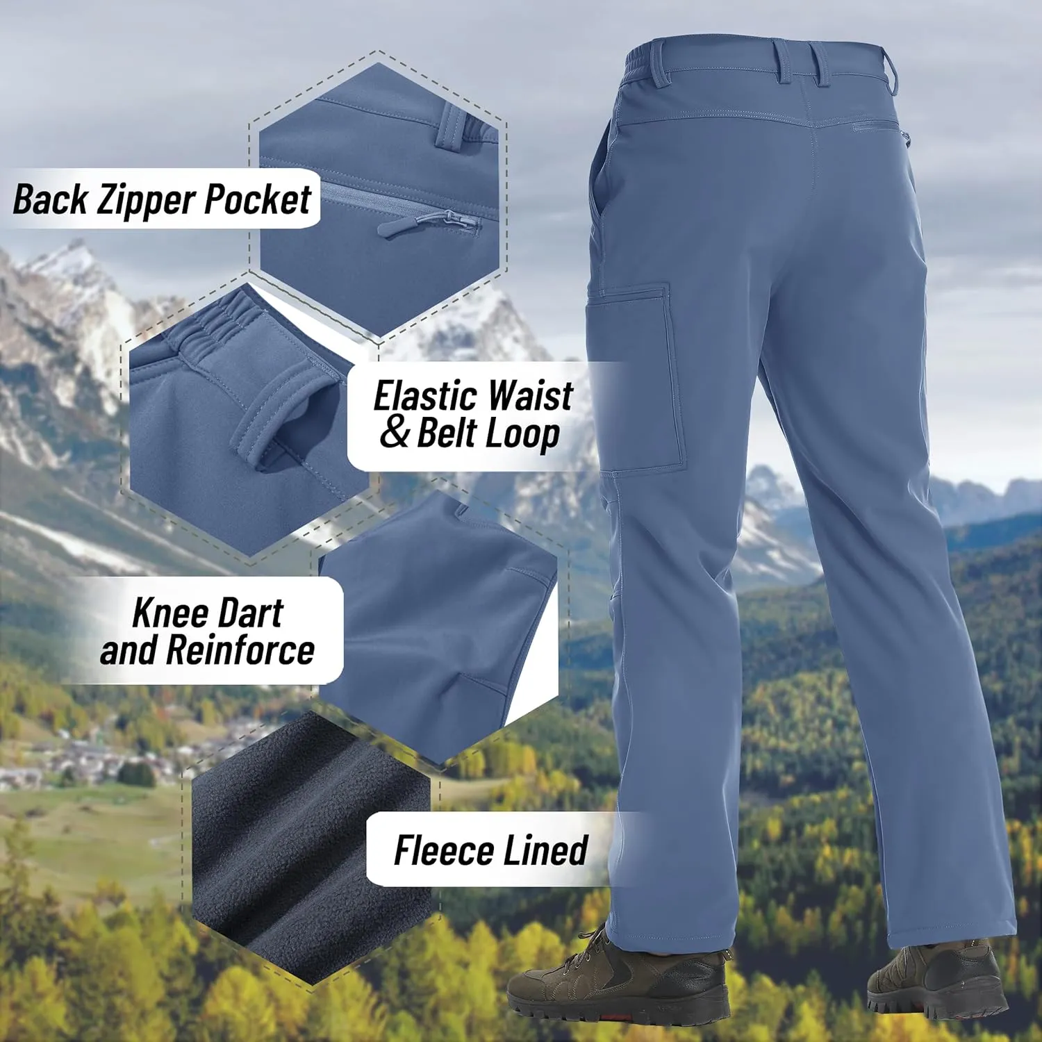 TACVASEN Men's Hiking Pants Fleece Lined Cargo Work Pants with 5 Pockets for Fishing Camping Travel