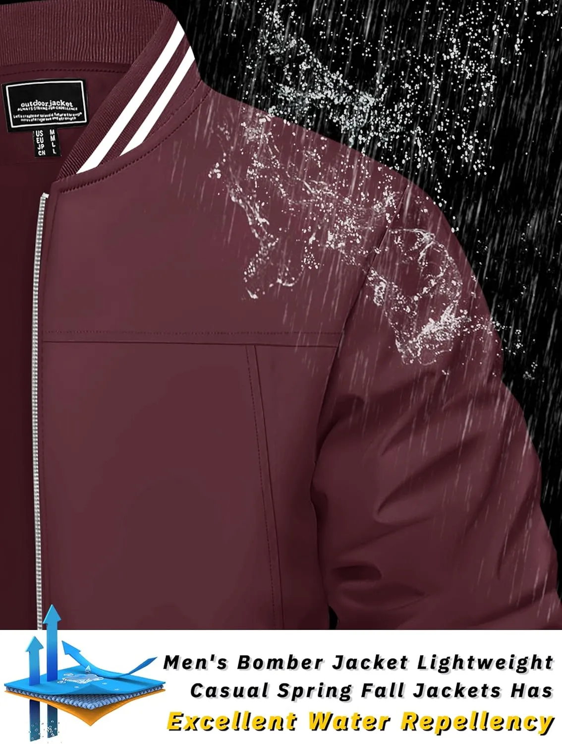 TACVASEN Men's Lightweight Jacket Casual Spring Fall Windbreaker Bomber Zip Up Coat With Pocket