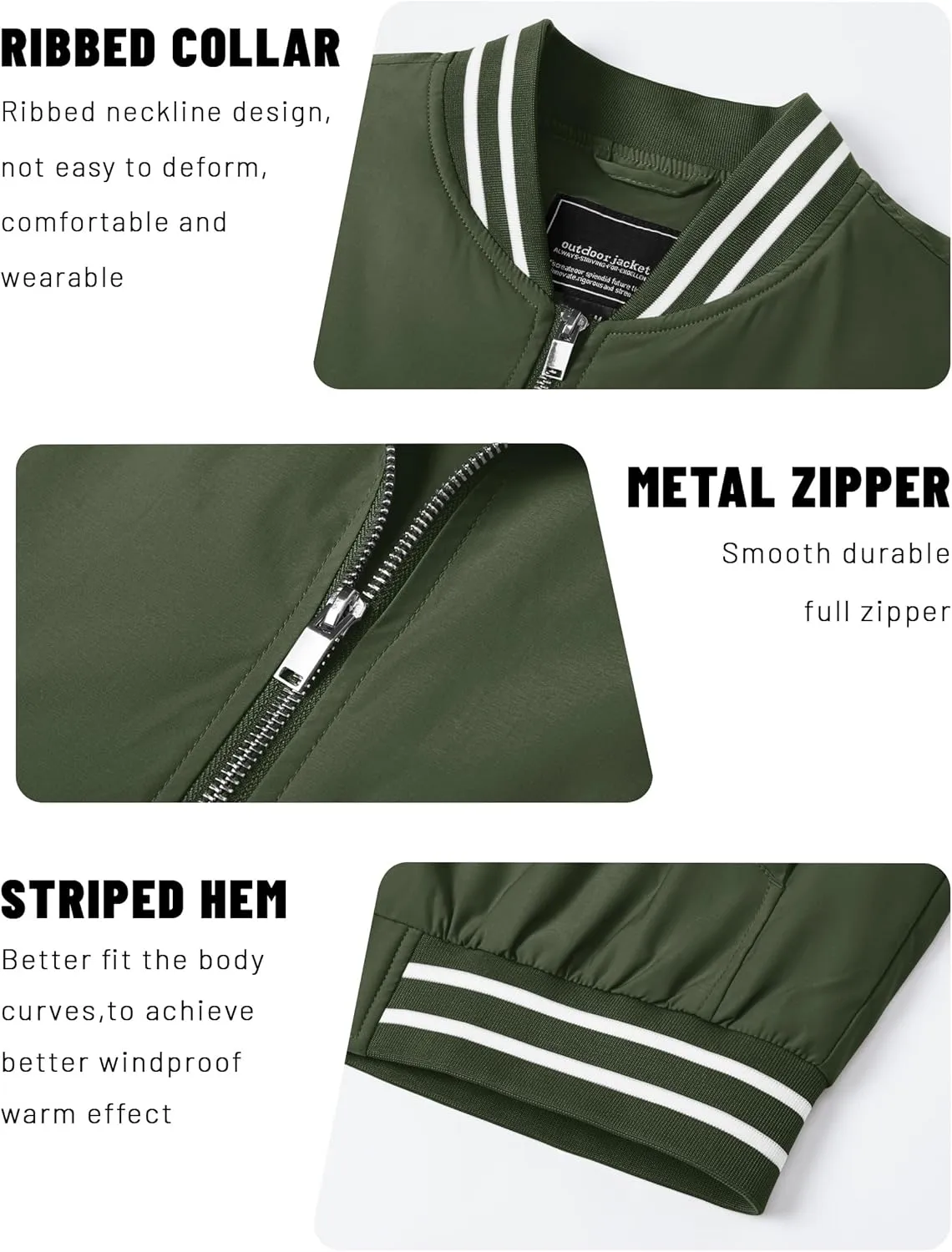 TACVASEN Men's Lightweight Jacket Casual Spring Fall Windbreaker Bomber Zip Up Coat With Pocket