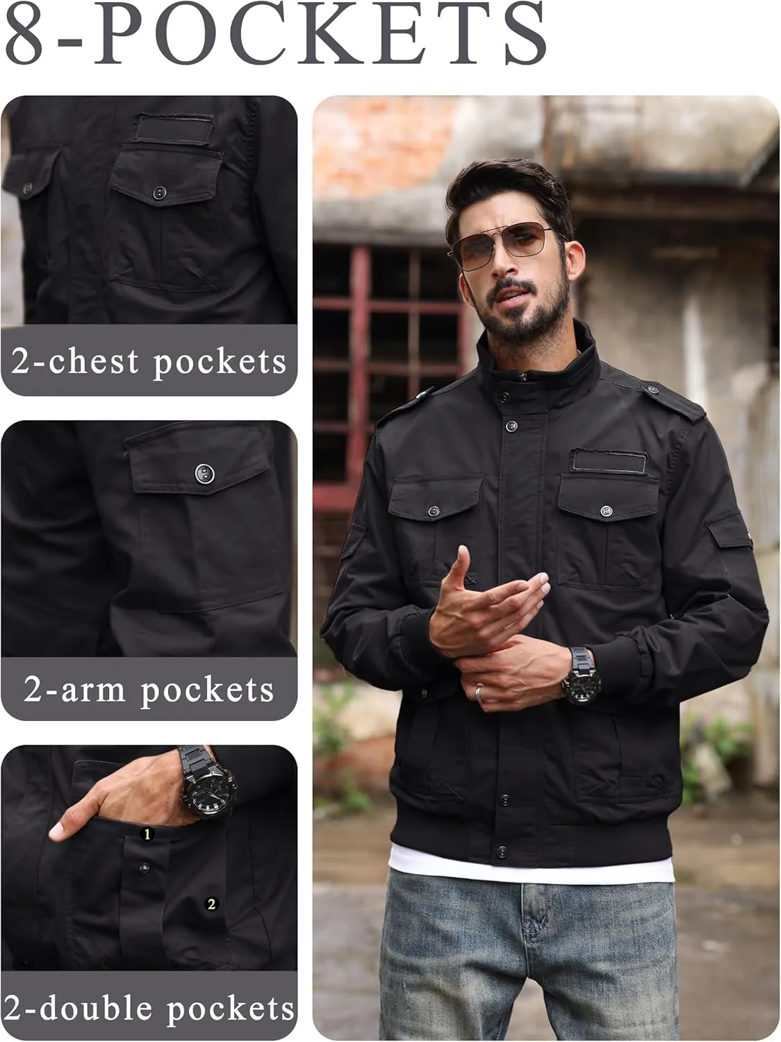 TACVASEN Men's Military Cargo Jacket with Multi Pockets