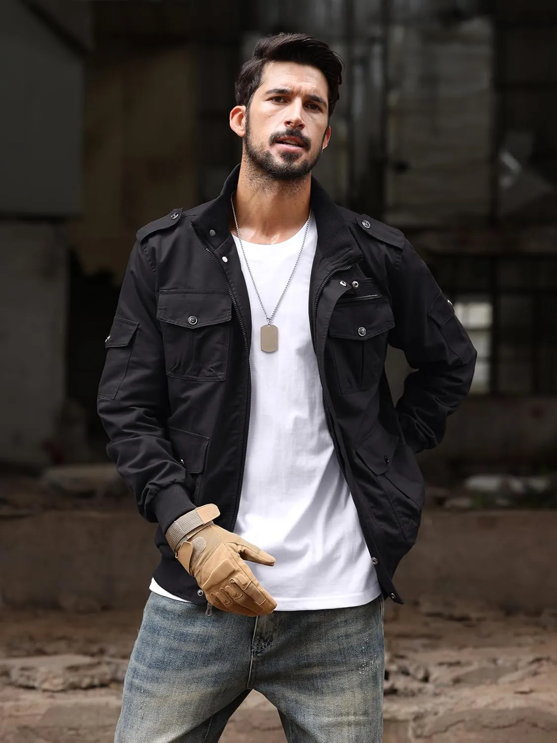 TACVASEN Men's Military Cargo Jacket with Multi Pockets