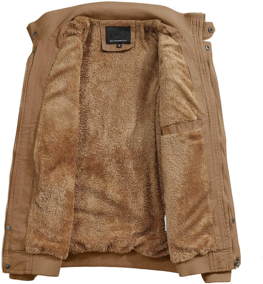 TACVASEN Men's Winter Jacket-Fleece Cotton Military Coat Thicken Casual Cargo Bomber Jacket
