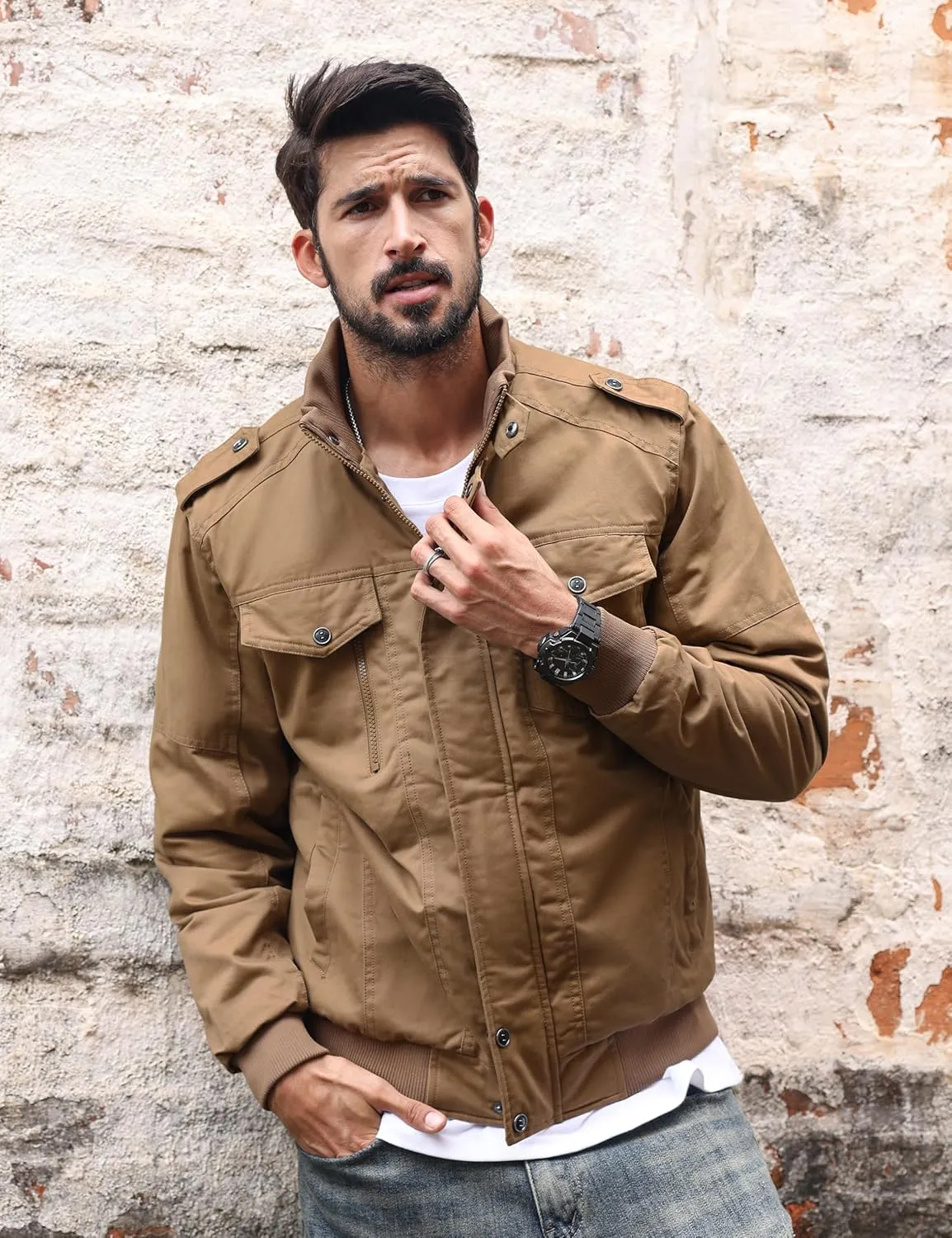 TACVASEN Men's Winter Jacket-Fleece Cotton Military Coat Thicken Casual Cargo Bomber Jacket
