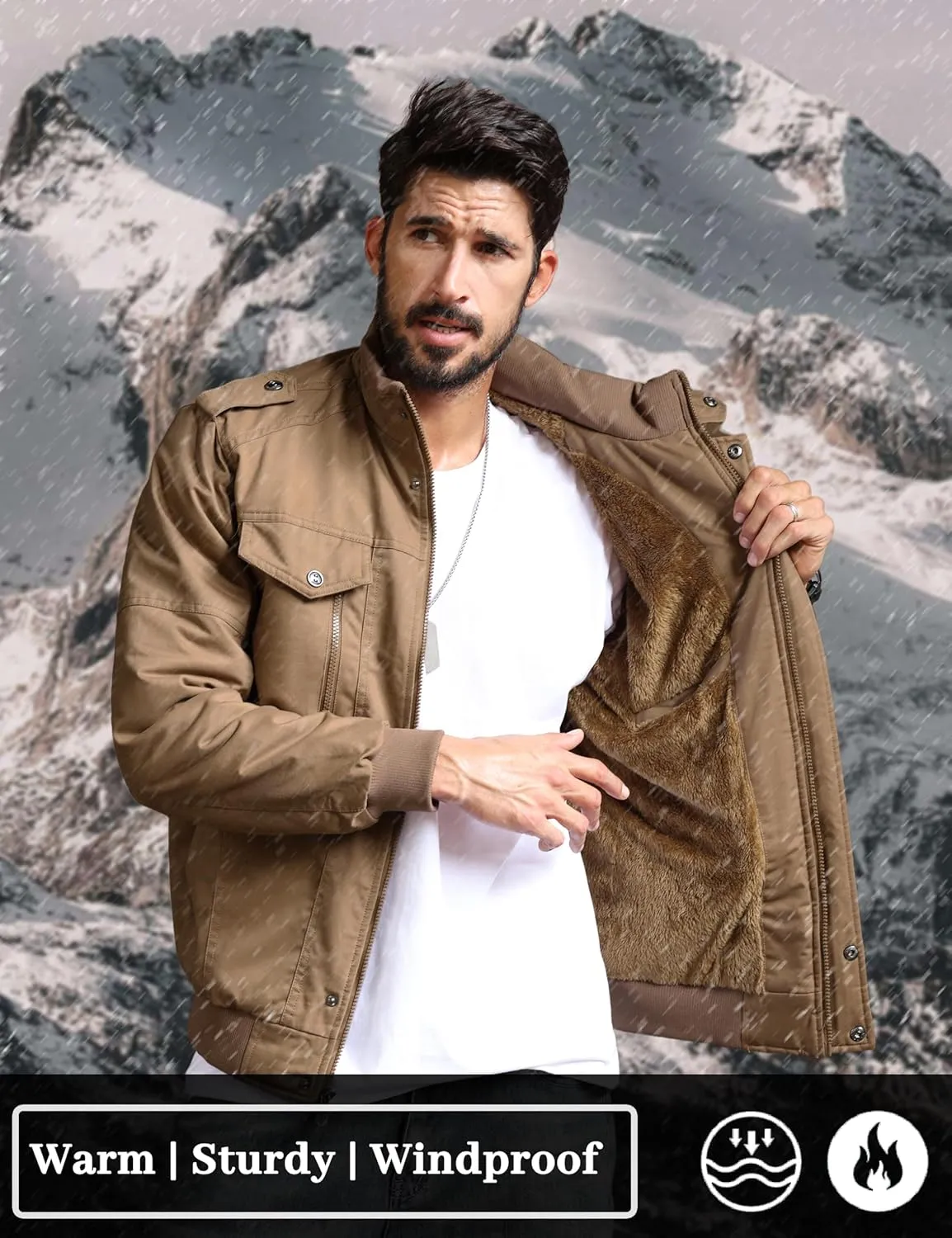 TACVASEN Men's Winter Jacket-Fleece Cotton Military Coat Thicken Casual Cargo Bomber Jacket