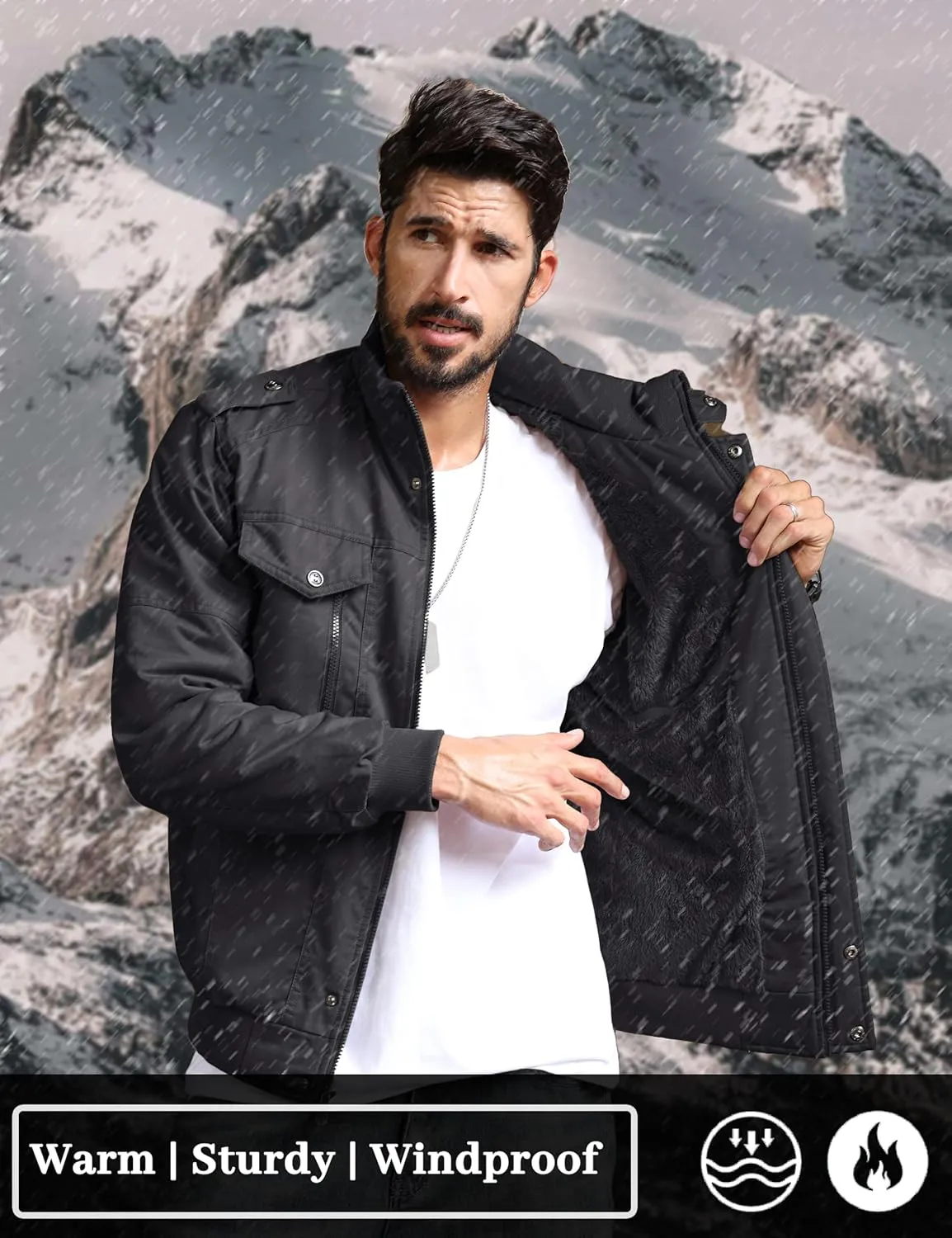 TACVASEN Men's Winter Jacket-Fleece Cotton Military Coat Thicken Casual Cargo Bomber Jacket