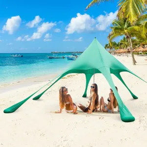 Tangkula Beach Canopy Tent, UPF50  Beach Sun Shade with Sand Shovel, 6 Ground Pegs, 6 Sandbags, Supporting Pole, Carry Bag, Pop Up Beach Sun Shelter for Camping, Fishing, Trip