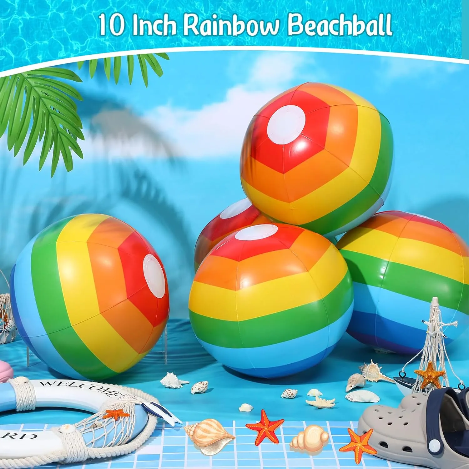 Tanlade 24 Pcs 14" Inflatable Beach Balls,Rainbow Beach Balls Bulk,Inflatable Pool Toys for Party Supplies Decorations, Adults Kids Birthday Luau Summer Beach Water Games Party Favors