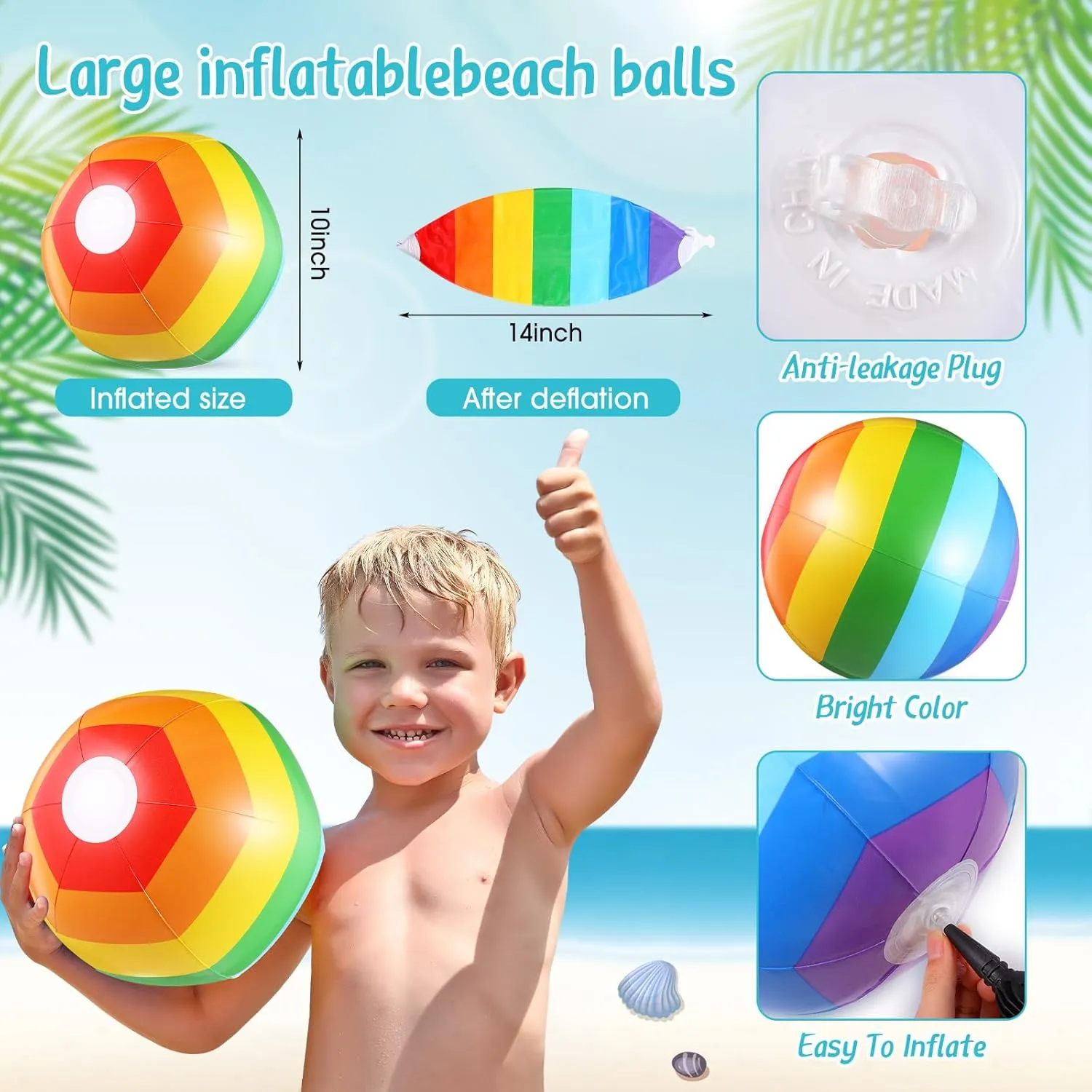 Tanlade 24 Pcs 14" Inflatable Beach Balls,Rainbow Beach Balls Bulk,Inflatable Pool Toys for Party Supplies Decorations, Adults Kids Birthday Luau Summer Beach Water Games Party Favors