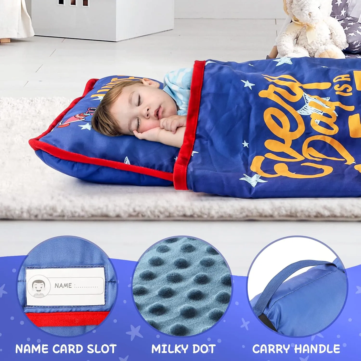 TANOSHII® Toddler Nap Mat with Pillow and Blanket, Portable Kids Sleeping Mats for Daycare, Preschool, 21" x 53", Lightweight and Soft Sleeping Bags for Kids