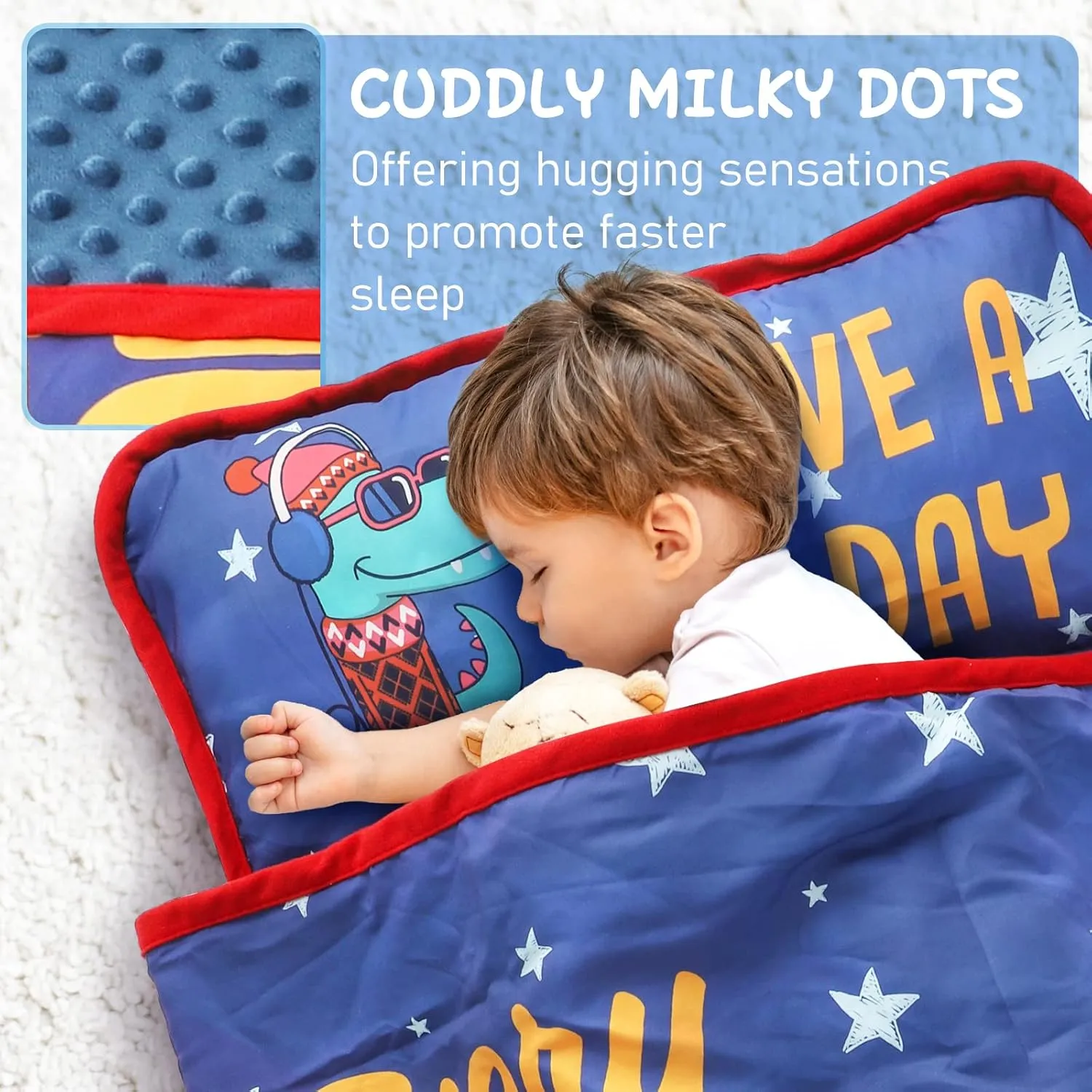 TANOSHII® Toddler Nap Mat with Pillow and Blanket, Portable Kids Sleeping Mats for Daycare, Preschool, 21" x 53", Lightweight and Soft Sleeping Bags for Kids