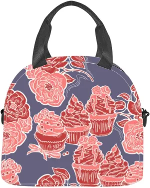 Tasty sweet cupcake dessert decorative textile fabric print wrapping Insulated Adult Lunch Bag with Shoulder Strap for Women Lightweight Reusable Portable Freezable Lunch Tote Bag for Work Picnic