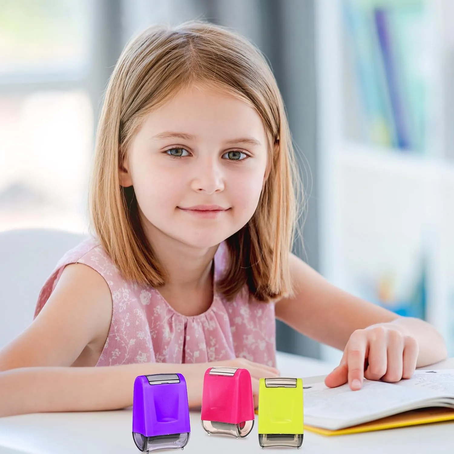 Teling 3 Pcs Dashed Handwriting Line Practice Roller Stamp Self Inking Line Rolling Stamps Teacher Stamp Sentence Strips Handwriting Practice for Kid Teacher Classroom Office (Purple, Green, Pink)
