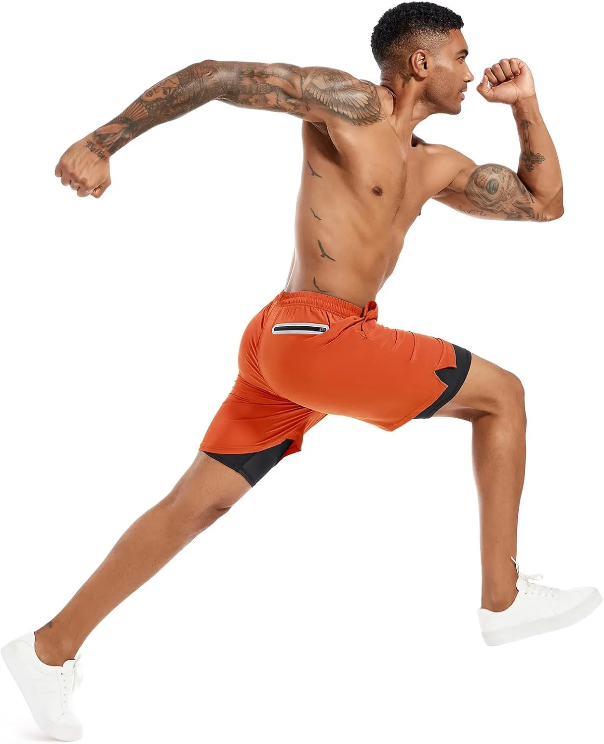 TENJOY Men's 2 in 1 Running Shorts 5 in or 7 in Quick Dry Gym Athletic Workout Shorts for Men with Phone Pockets