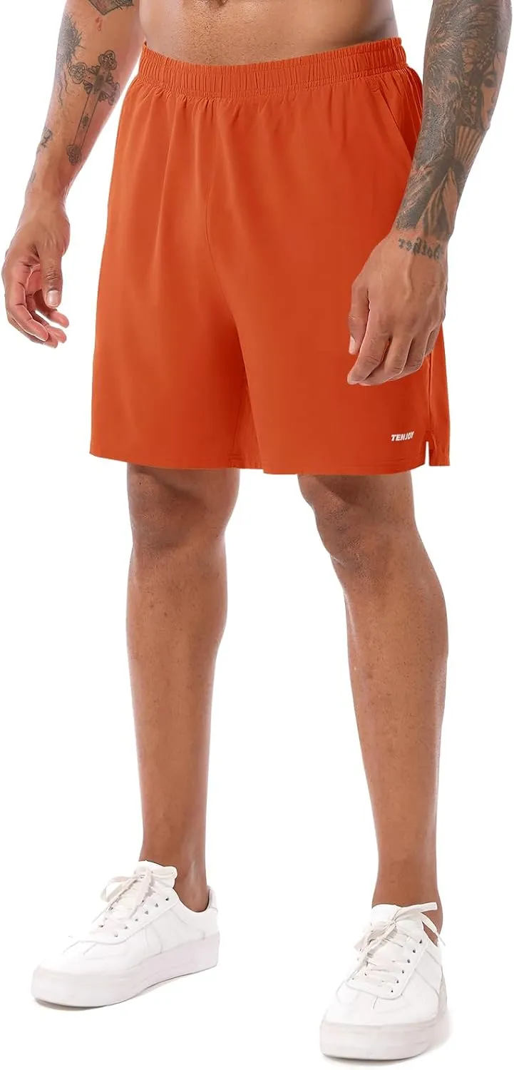 TENJOY Men's 2 in 1 Running Shorts 5 in or 7 in Quick Dry Gym Athletic Workout Shorts for Men with Phone Pockets