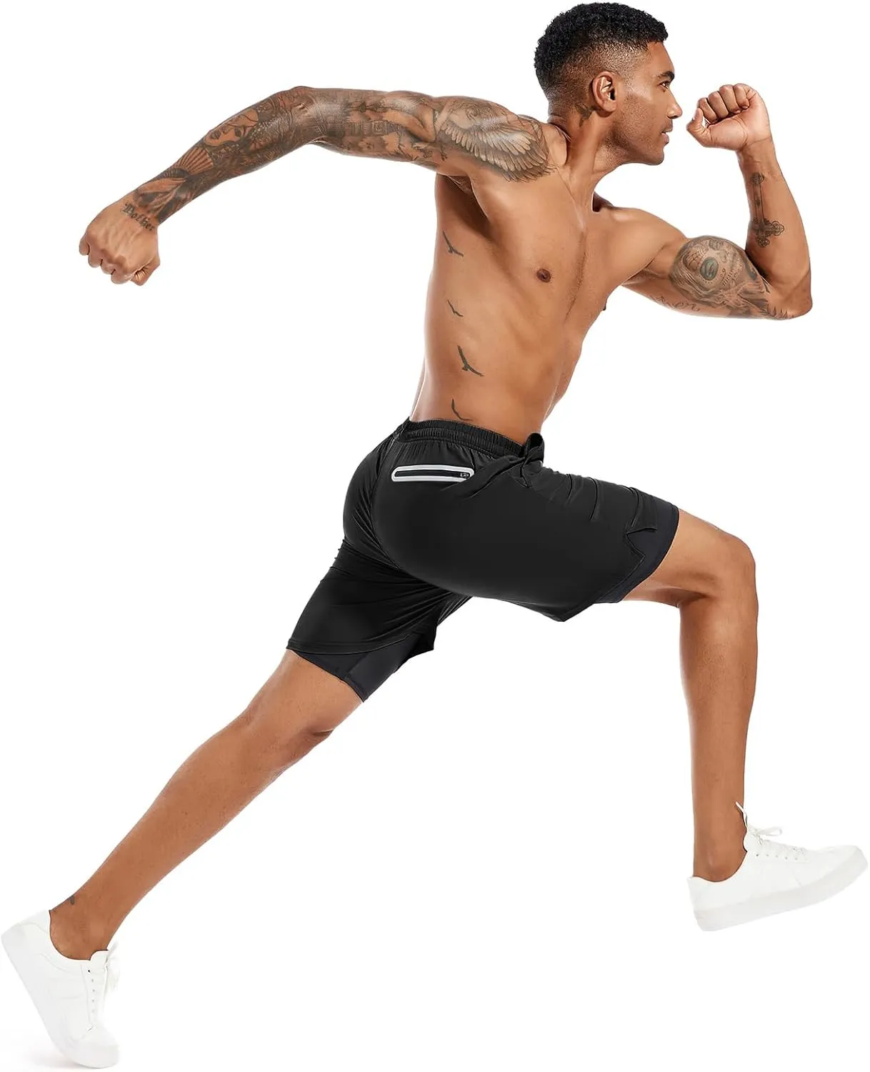 TENJOY Men's 2 in 1 Running Shorts 5 in or 7 in Quick Dry Gym Athletic Workout Shorts for Men with Phone Pockets