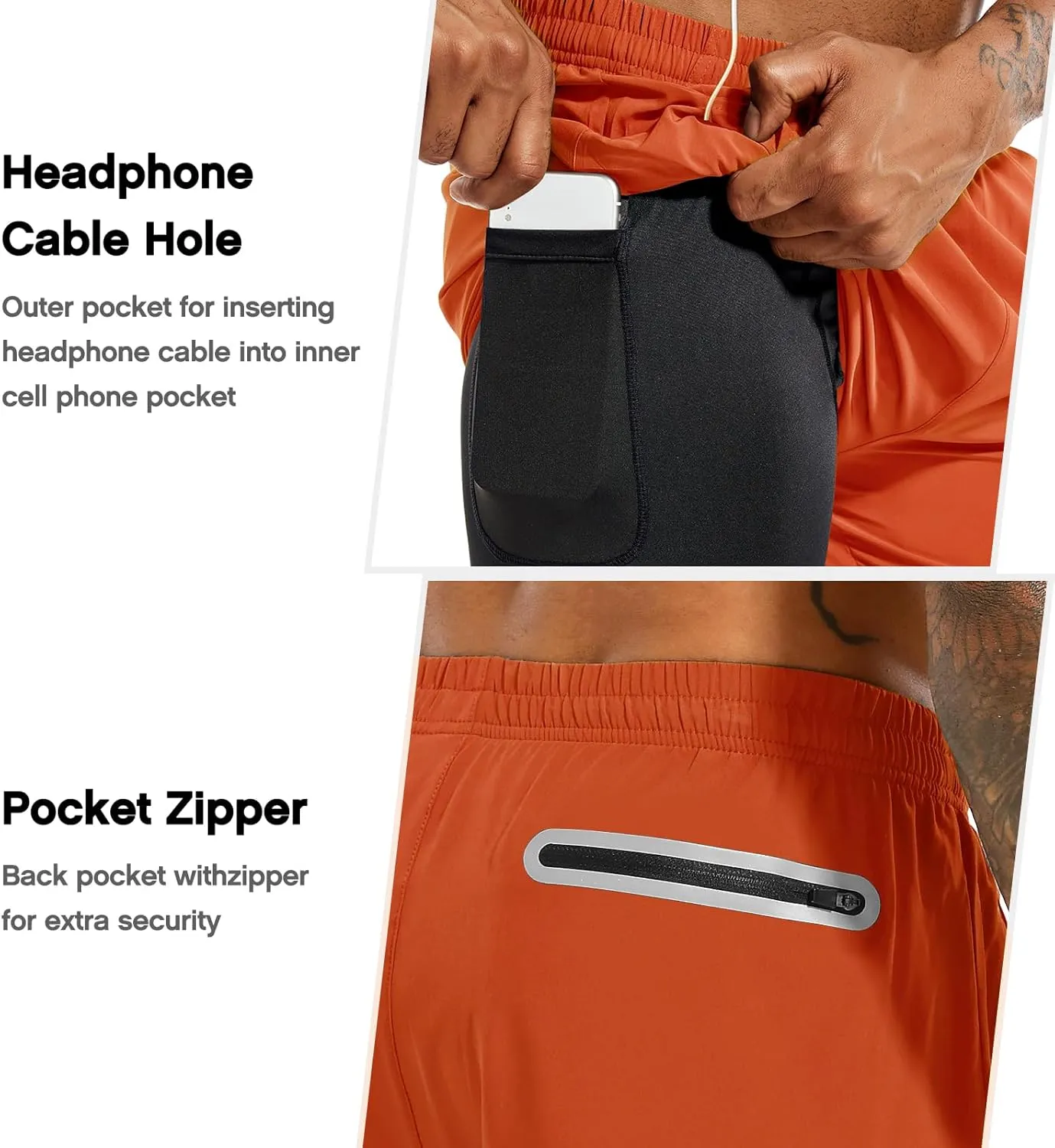 TENJOY Men's 2 in 1 Running Shorts 5 in or 7 in Quick Dry Gym Athletic Workout Shorts for Men with Phone Pockets