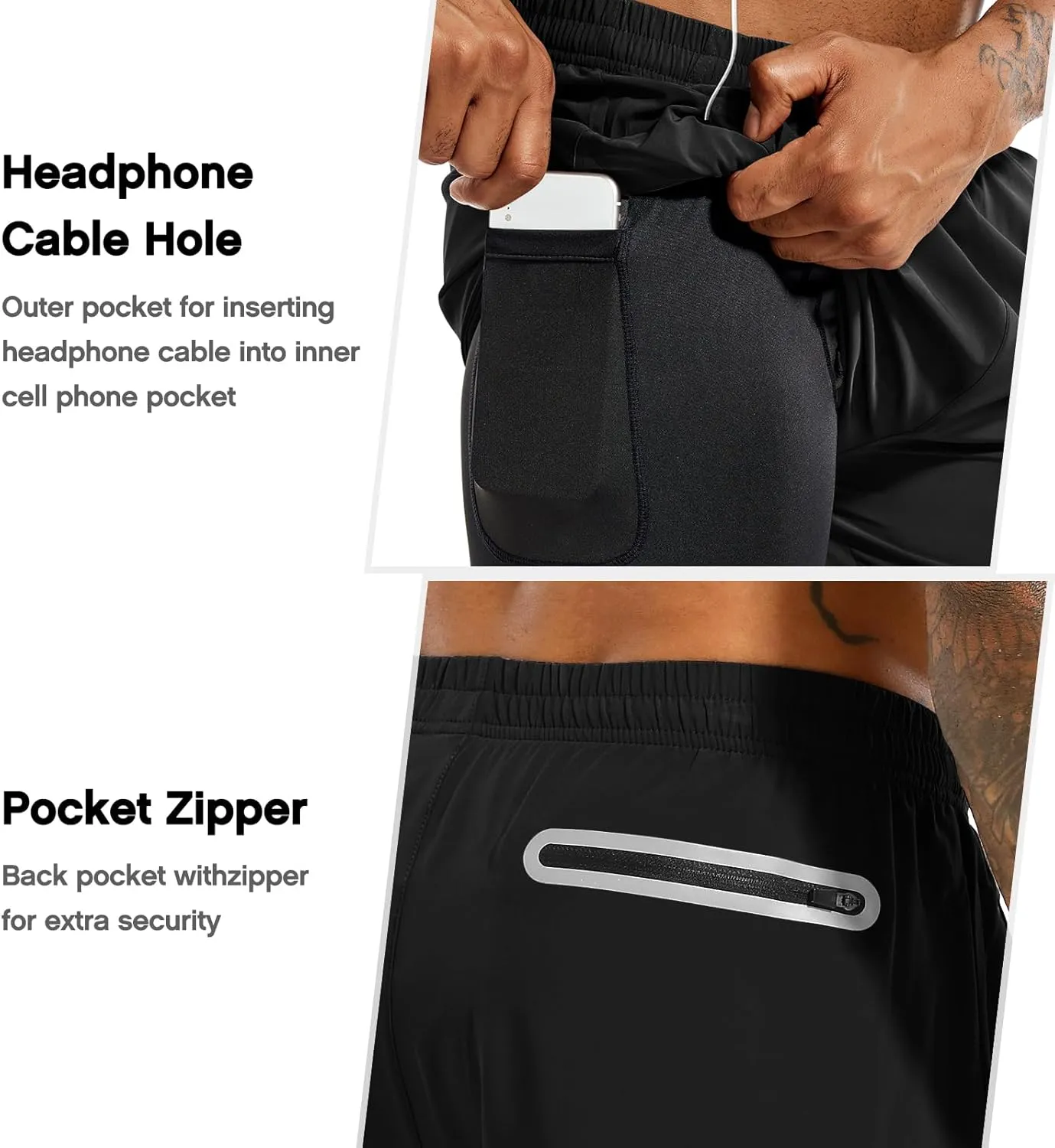 TENJOY Men's 2 in 1 Running Shorts 5 in or 7 in Quick Dry Gym Athletic Workout Shorts for Men with Phone Pockets