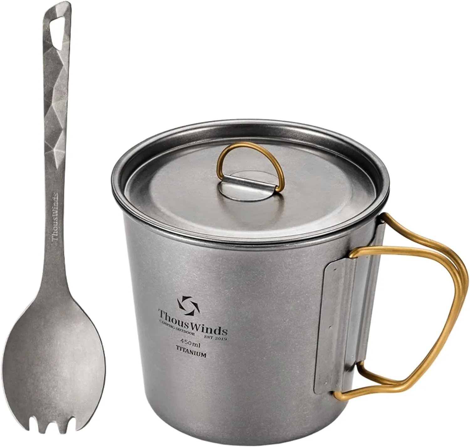 Titanium Mug & Spork Set, 450ml lightweight coffee cup, Portable Tableware for Outdoor Backpacking Hiking Picnic