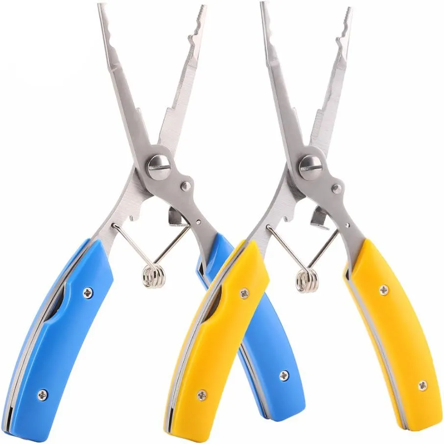 TOPIND Fishing Plier Multifunction Stainless Steel Split Ring Pliers Fishing Pliers Scissors with Knife and Nylon Sheath Fishing Tool