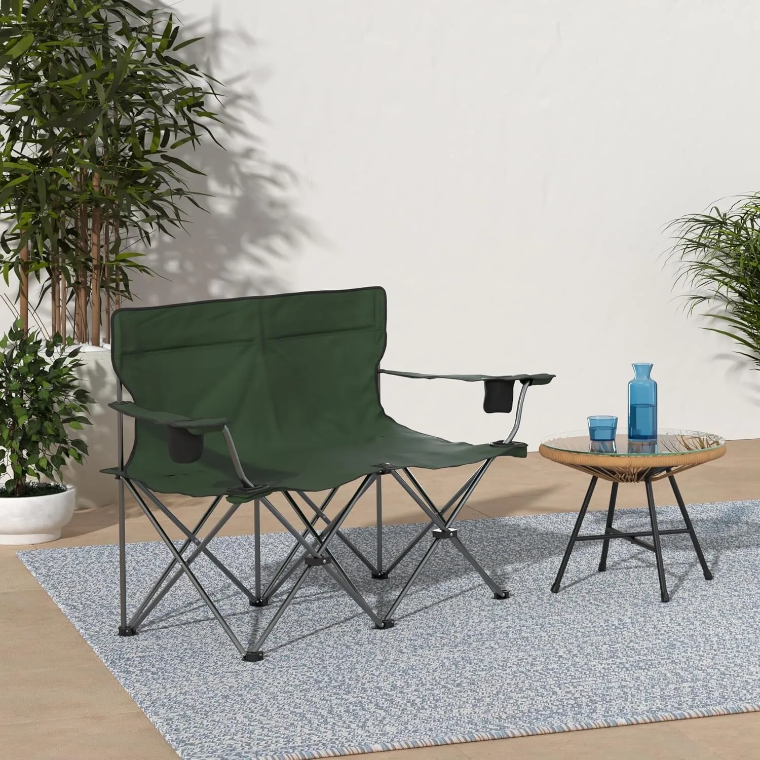 Trademark Innovations Loveseat Style Double Camp Chair, 40" L x 22" W x 31.5" H, Polyester, Army Green