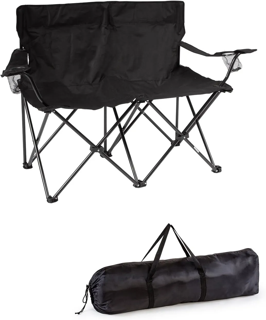 Trademark Innovations Loveseat Style Double Camp Chair with Steel Frame, Black