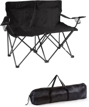 Trademark Innovations Loveseat Style Double Camp Chair with Steel Frame, Black
