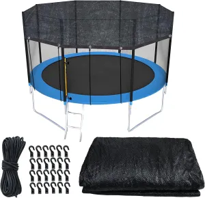 Trampoline Cover Round 12 Holes 90% Sunblock Shade Cloth 14FT Black Trampoline Top Shade Cover Sun Shade Mesh Tarp with 49FT Elastic Cord & 24 Plastic Hooks for Outdoor Backyard Playground(Tent Only)