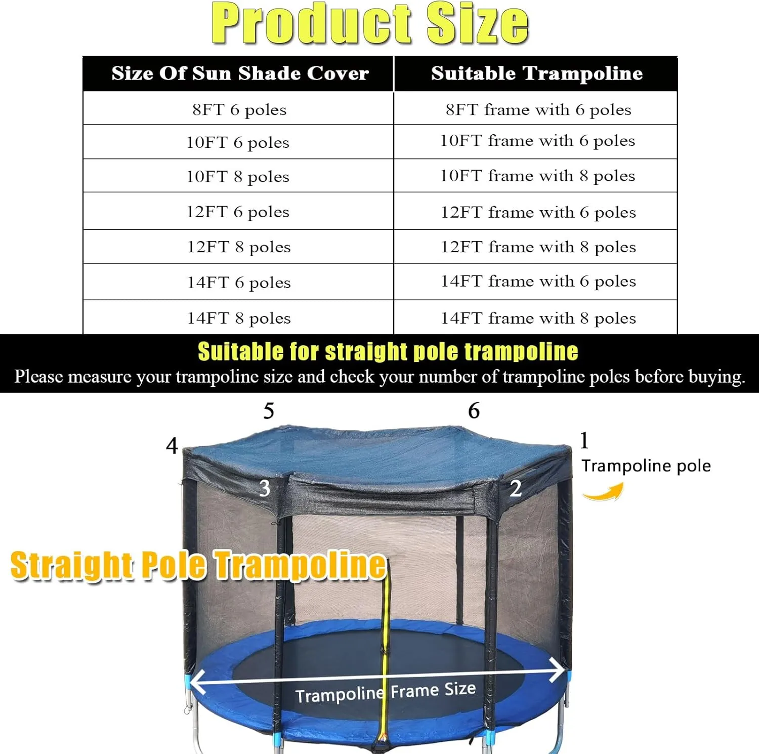 Trampoline Cover,Trampoline Shade Cover for 8ft-14ft Straight Pole Round Trampoline Outdoor Sun Protection Block Leaves,Only Trampoline Top Cover (12FT 8 poles)