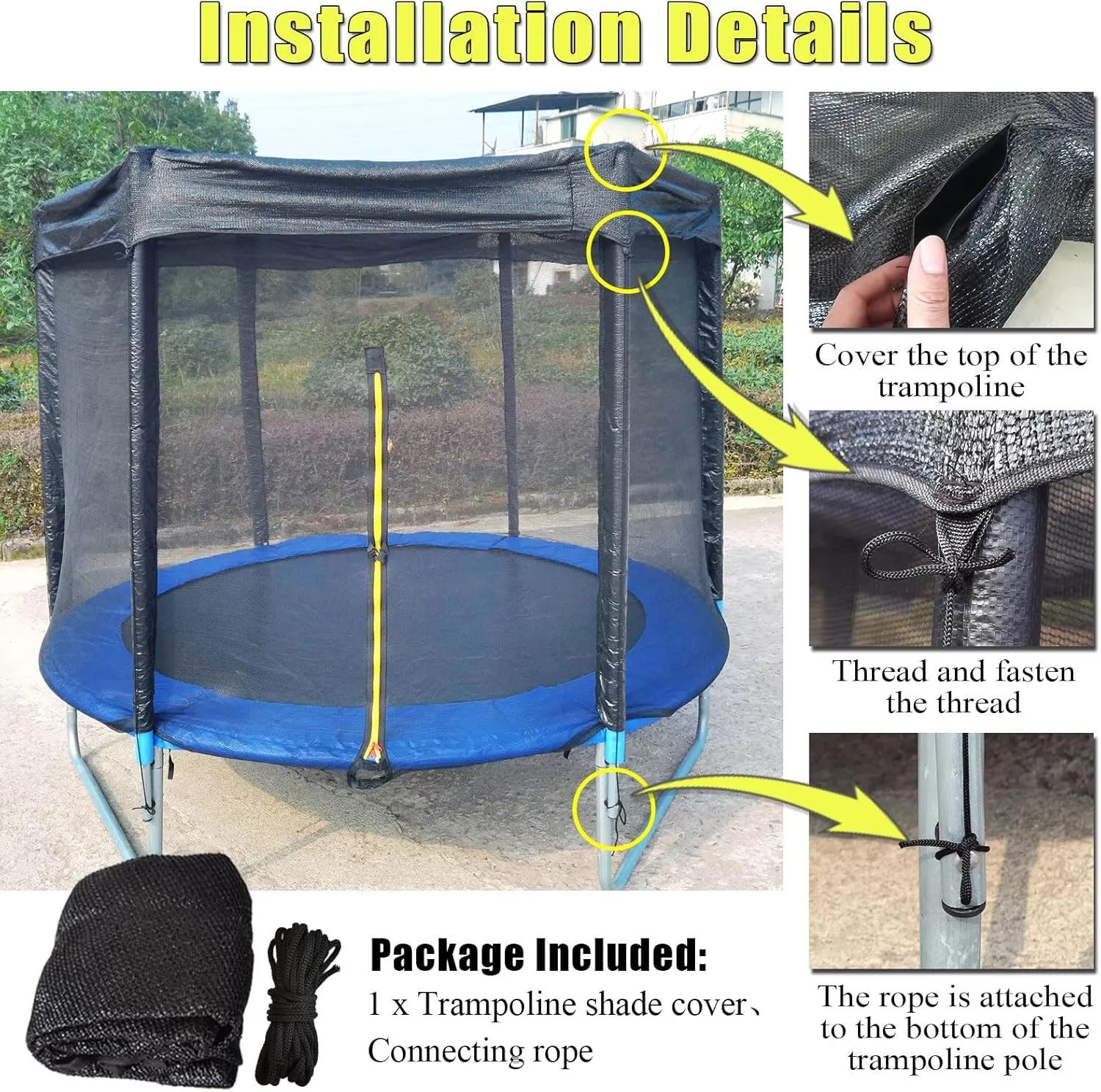 Trampoline Cover,Trampoline Shade Cover for 8ft-14ft Straight Pole Round Trampoline Outdoor Sun Protection Block Leaves,Only Trampoline Top Cover (12FT 8 poles)