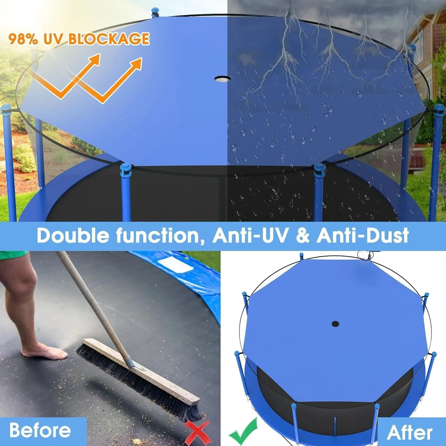 Trampoline Shade Cover 6 and 8 Feet, Sun-Protection Trampolines Canopy, Tear and Weather Trampoline Protective Waterproof Cover, UV Trampolines Sunshade Accessories.