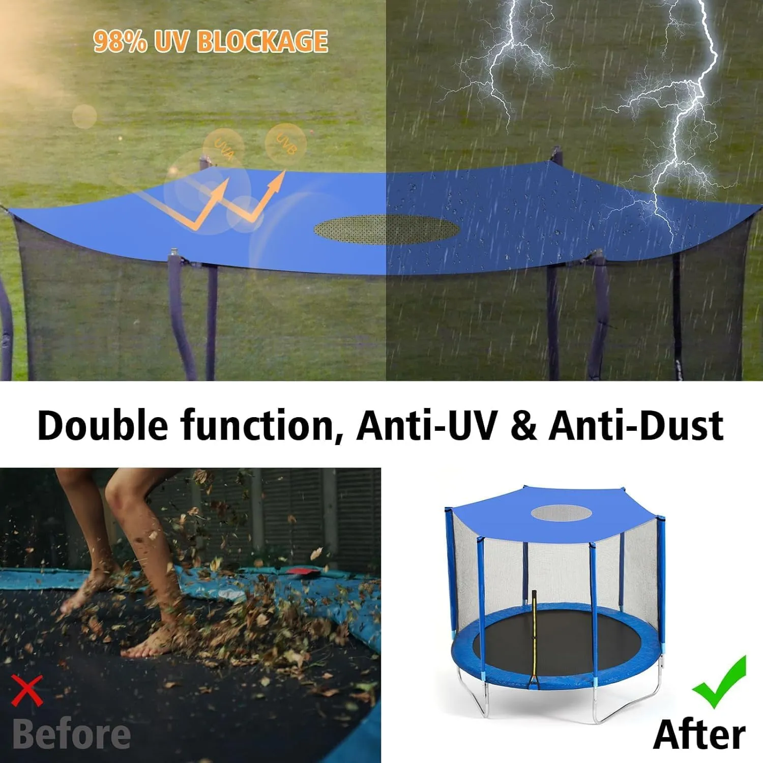 Trampoline Shade Cover for 8FT 10FT 12FT 14FT Trampoline, Sunproof Canopy for Outdoor Trampoline