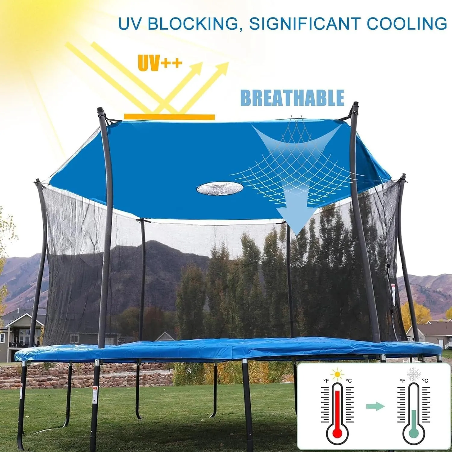 Trampoline Shade Cover for 8FT 10FT 12FT 14FT Trampoline, Sunproof Canopy for Outdoor Trampoline