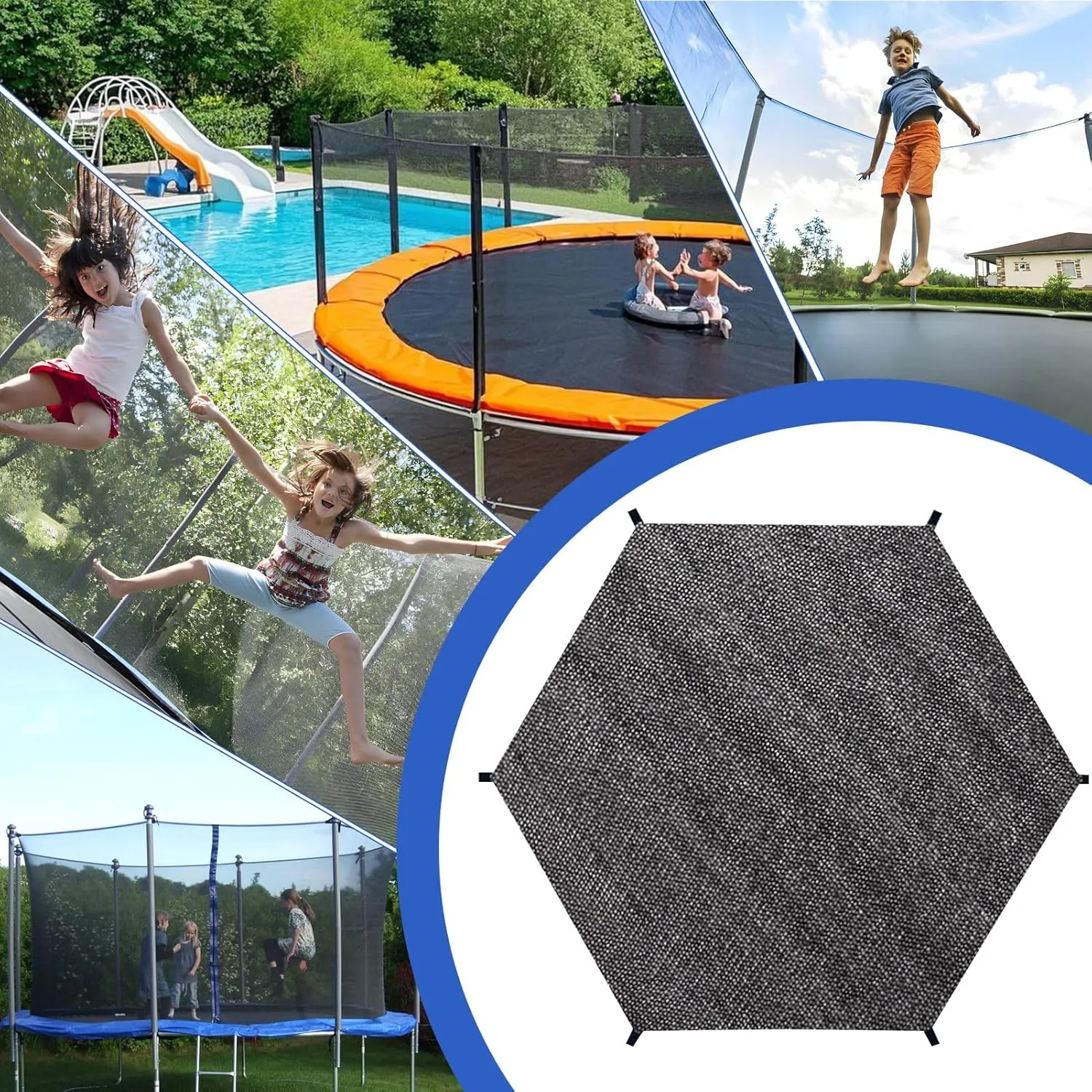 Trampoline Top Shade Cover, 6ft 8ft 10ft 12ft Outdoor Trampoline Cover, Sun Protection Net, Easy to Install, Sun Shade Cover for Trampolines, UV & Leaves Resistant Trampoline Canopy (10ft 6 Poles)