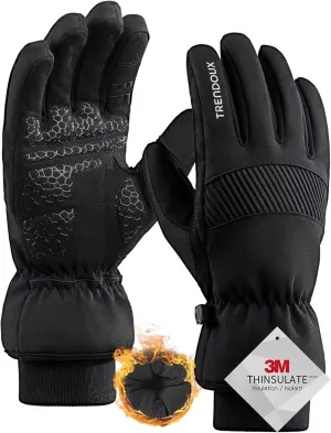 TRENDOUX Winter Gloves for Men Snowboard: 3M Thinsulate -20℉ Windproof Warm Insulated Women Snow Glove with Touchscreen Anti-Slip for Skiing Work Driving Riding