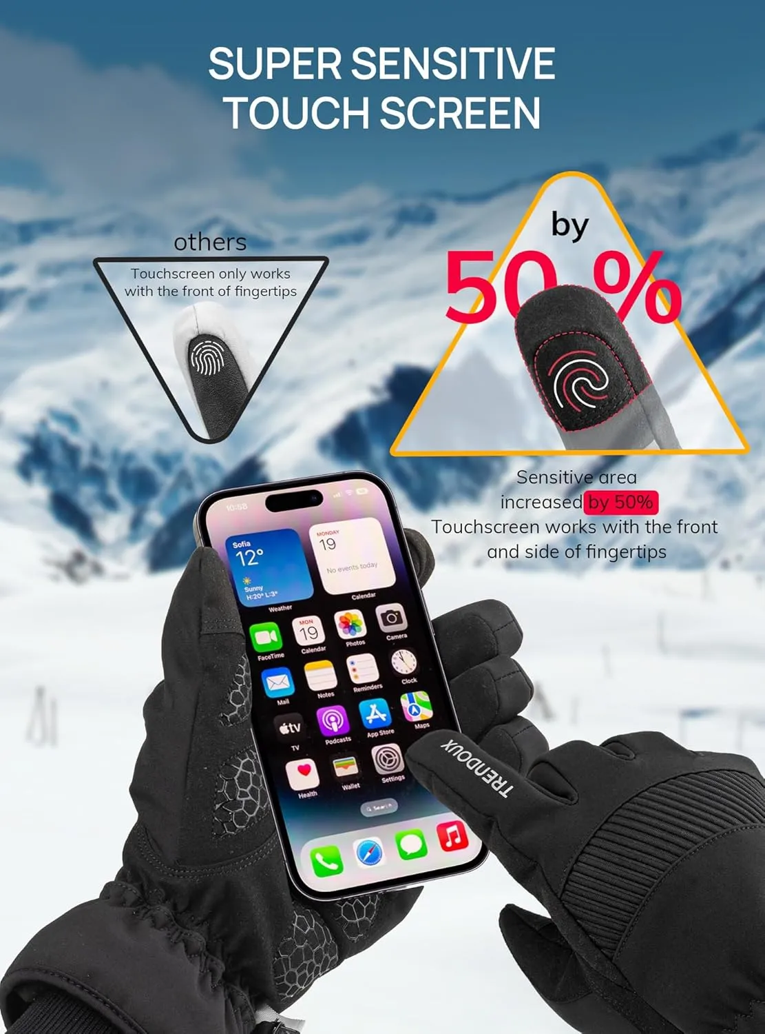 TRENDOUX Winter Gloves for Men Snowboard: 3M Thinsulate -20℉ Windproof Warm Insulated Women Snow Glove with Touchscreen Anti-Slip for Skiing Work Driving Riding