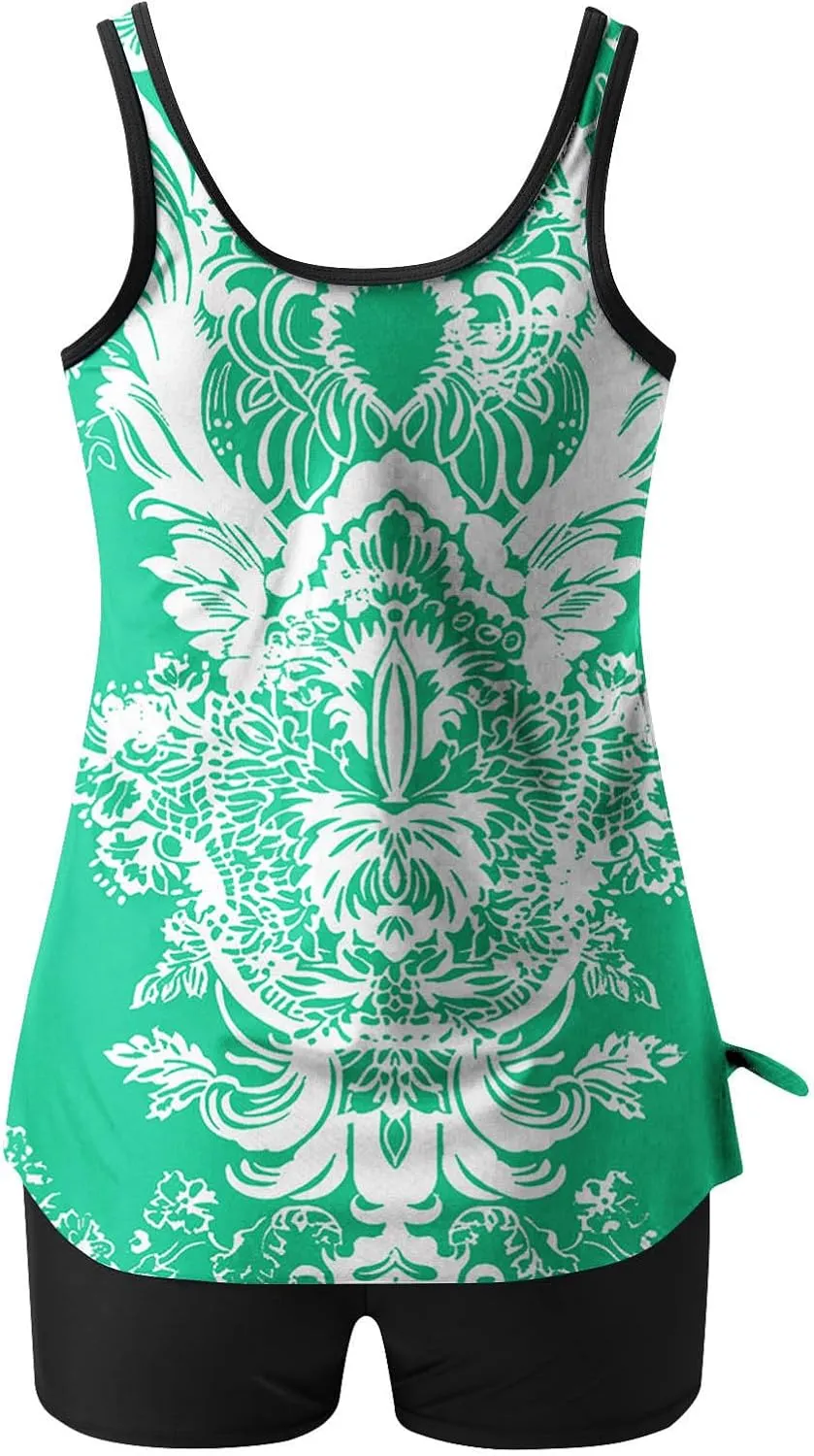Two Piece Women's Tankini Swimsuits Floral Print Colorblock Swim Tank Top with Shorts Summer Fashion Bathing Suits