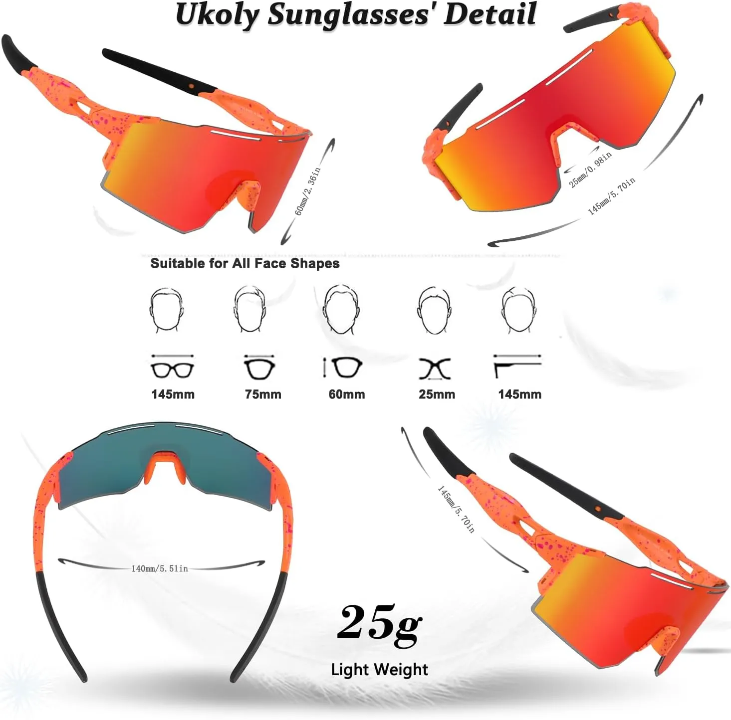 Ukoly Cycling Sunglasses for Men Women with 3 Interchangeable Lenses, Polarized Sports Sunglasses, Baseball Sunglasses